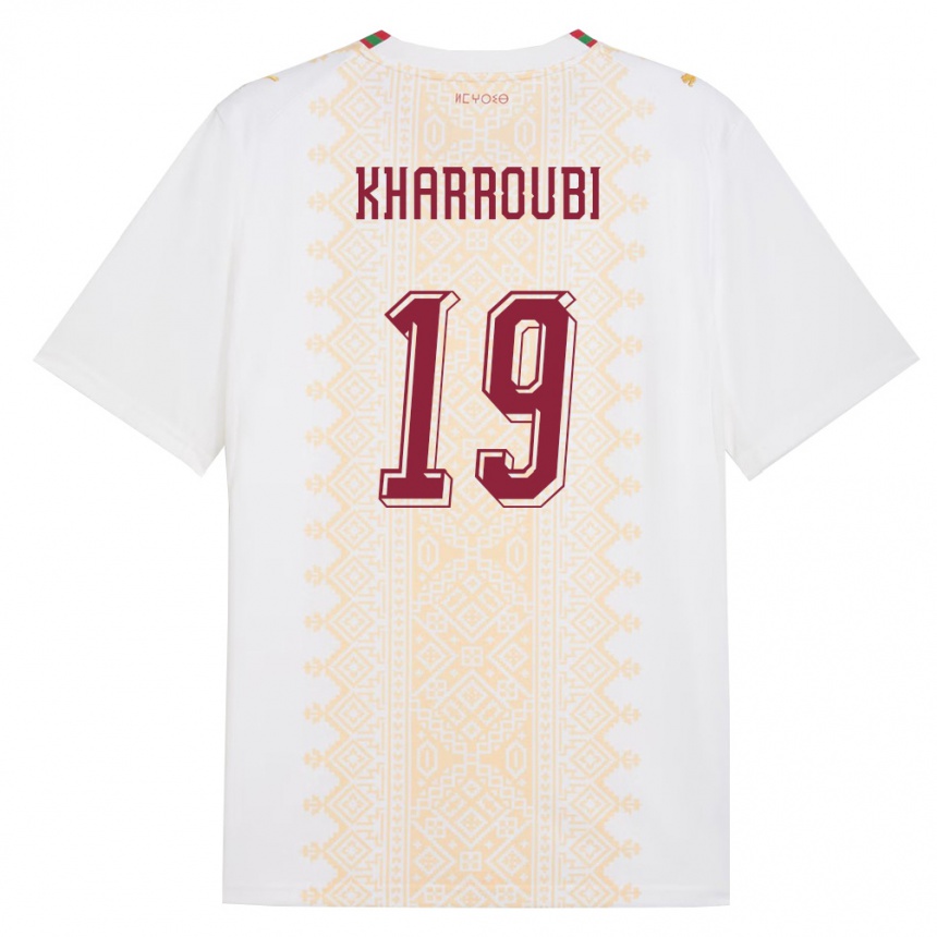 גברים כדורגל מָרוֹקוֹ Amine Kharroubi #19 לבן זהב אדום הרחק ג'רזי 26-28