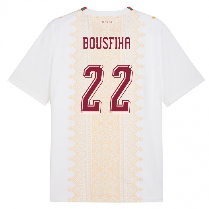 גברים כדורגל מָרוֹקוֹ Ilyas Bousfiha #22 לבן זהב אדום הרחק ג'רזי 26-28