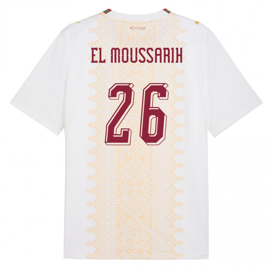 גברים כדורגל מָרוֹקוֹ Yanis El Moussarih #26 לבן זהב אדום הרחק ג'רזי 26-28