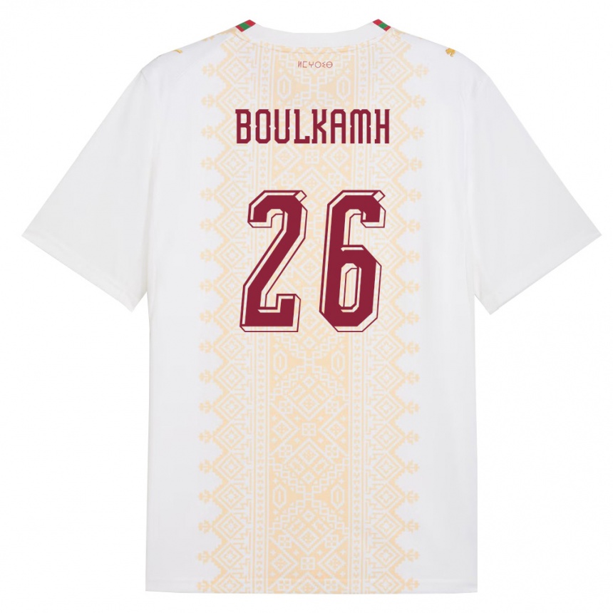 גברים כדורגל מָרוֹקוֹ Ammar Boulkamh #26 לבן זהב אדום הרחק ג'רזי 26-28