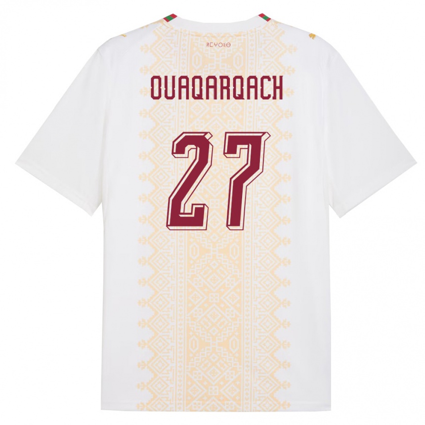 גברים כדורגל מָרוֹקוֹ Abdelkader Ouaqarqach #27 לבן זהב אדום הרחק ג'רזי 26-28