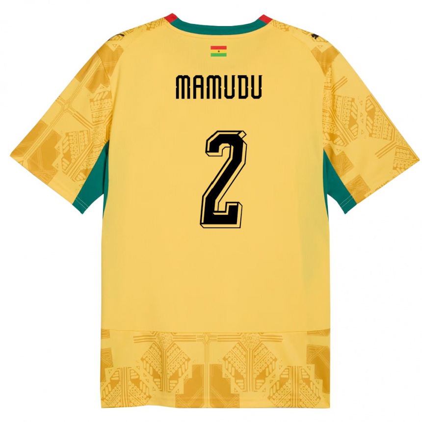 גברים כדורגל גאנה Kamaradini Mamudu #2 צהוב אדום שחור הרחק ג'רזי 26-28