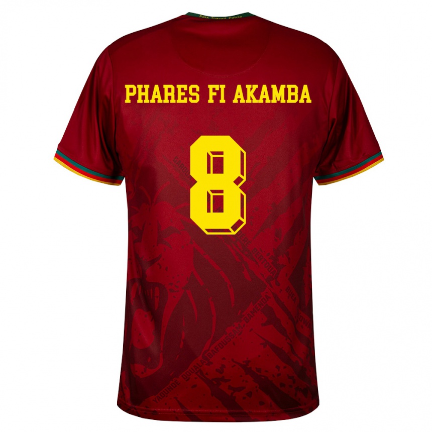 גברים כדורגל קמרון Collins Phares Fi Akamba #8 אדום עמוק ירוק צהוב הרחק ג'רזי 26-28