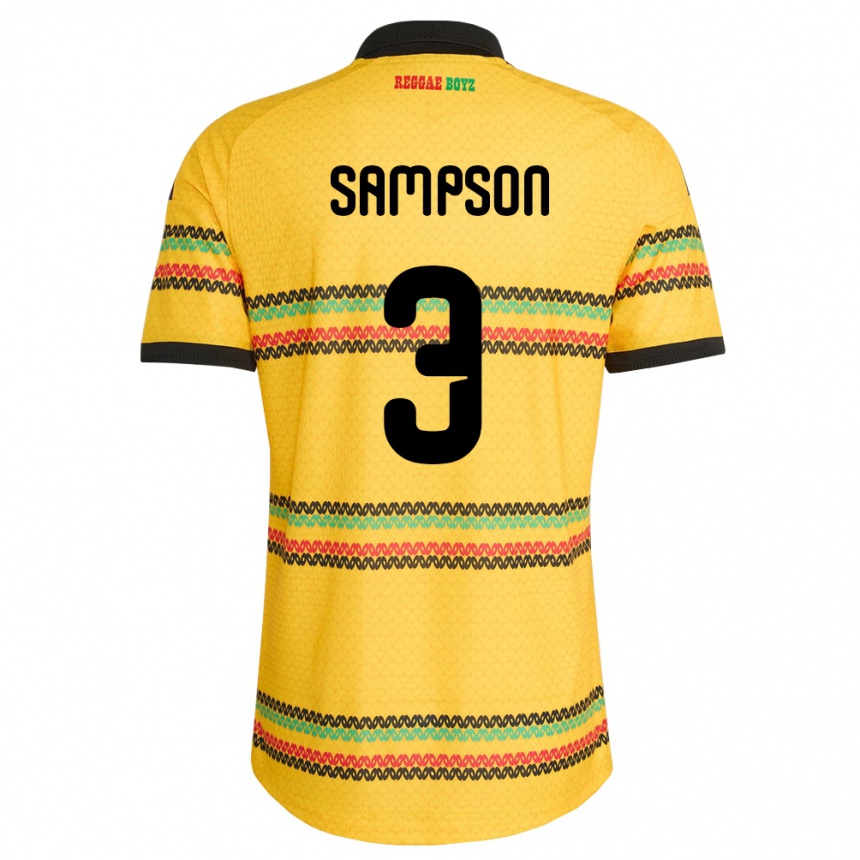 נשים כדורגל ג'מייקה Vyan Sampson #3 צהוב שחור ירוק ג'רזי ביתית 26-28