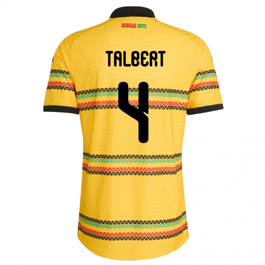 נשים כדורגל ג'מייקה Deshawn Talbert #4 צהוב שחור ירוק ג'רזי ביתית 26-28