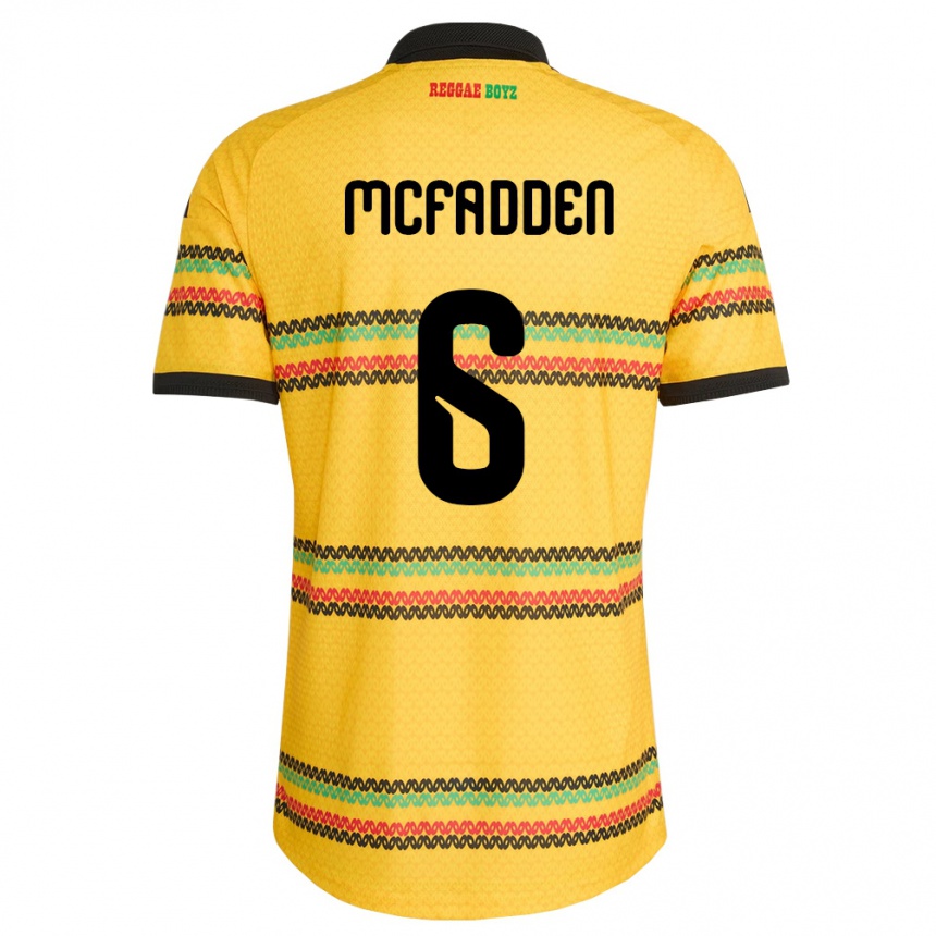 נשים כדורגל ג'מייקה Logan Mcfadden #6 צהוב שחור ירוק ג'רזי ביתית 26-28