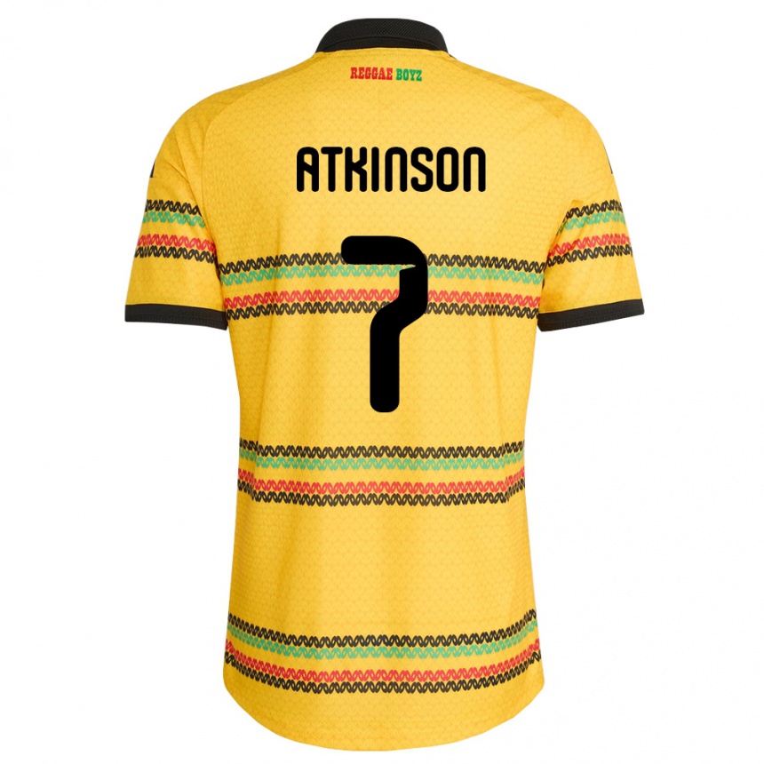 נשים כדורגל ג'מייקה Natoya Atkinson #7 צהוב שחור ירוק ג'רזי ביתית 26-28