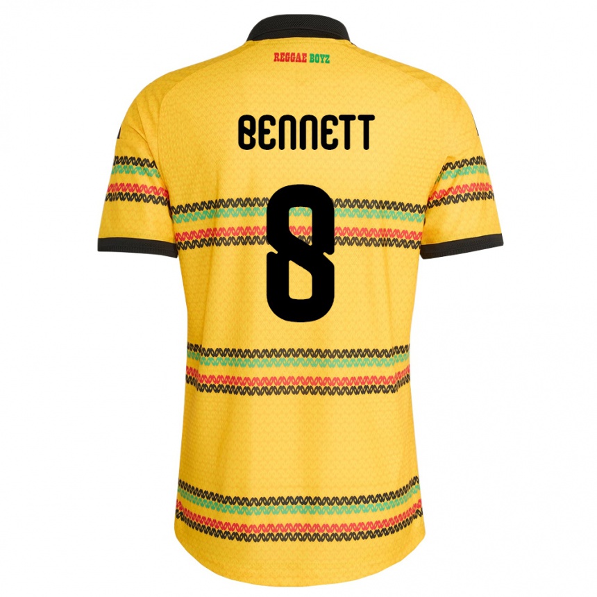 נשים כדורגל ג'מייקה Jaheem Bennett #8 צהוב שחור ירוק ג'רזי ביתית 26-28