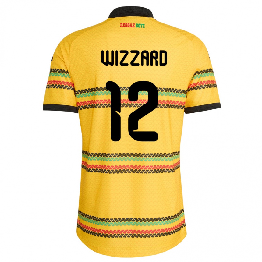 נשים כדורגל ג'מייקה Shadeko Wizzard #12 צהוב שחור ירוק ג'רזי ביתית 26-28