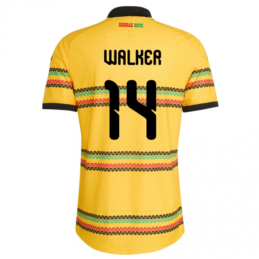 נשים כדורגל ג'מייקה Ricshya Walker #14 צהוב שחור ירוק ג'רזי ביתית 26-28