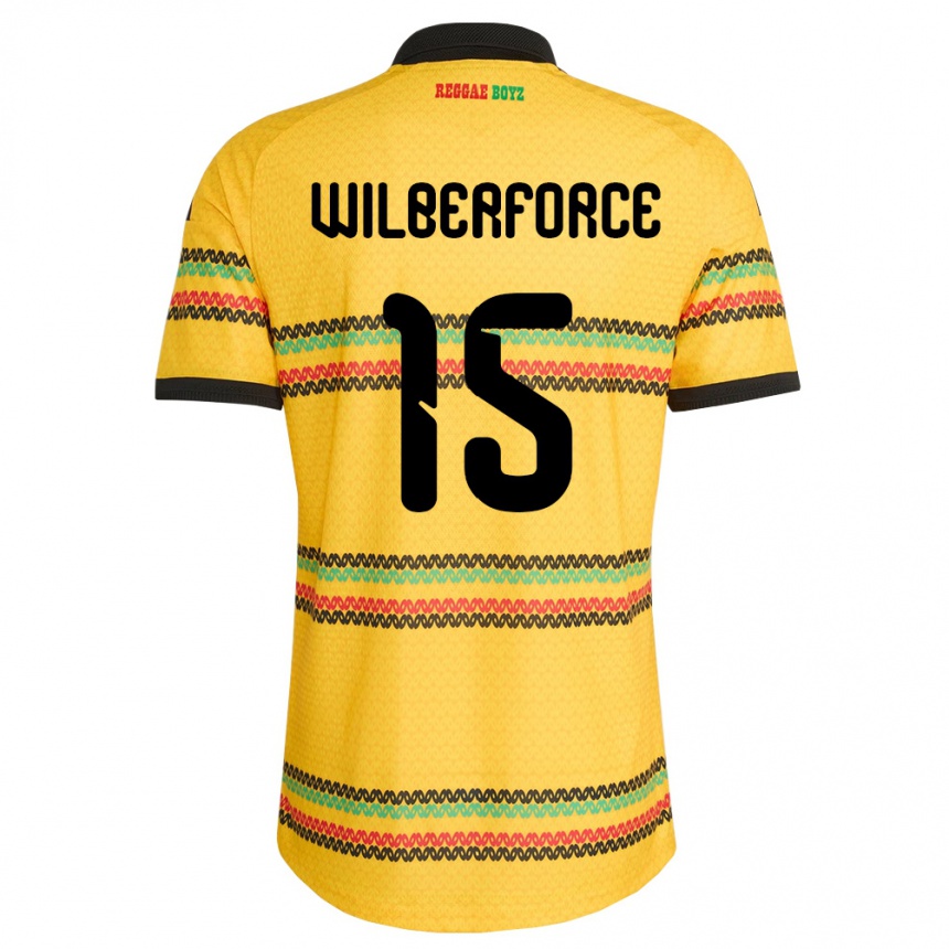 נשים כדורגל ג'מייקה Odane Wilberforce #15 צהוב שחור ירוק ג'רזי ביתית 26-28