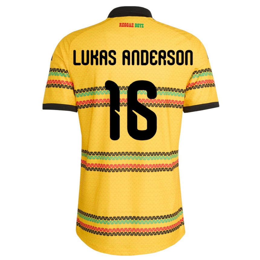 נשים כדורגל ג'מייקה Lukas Anderson #16 צהוב שחור ירוק ג'רזי ביתית 26-28
