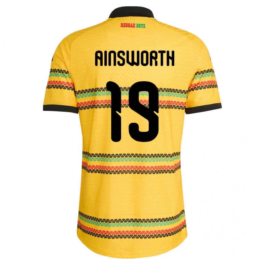 נשים כדורגל ג'מייקה Christopher Ainsworth #19 צהוב שחור ירוק ג'רזי ביתית 26-28