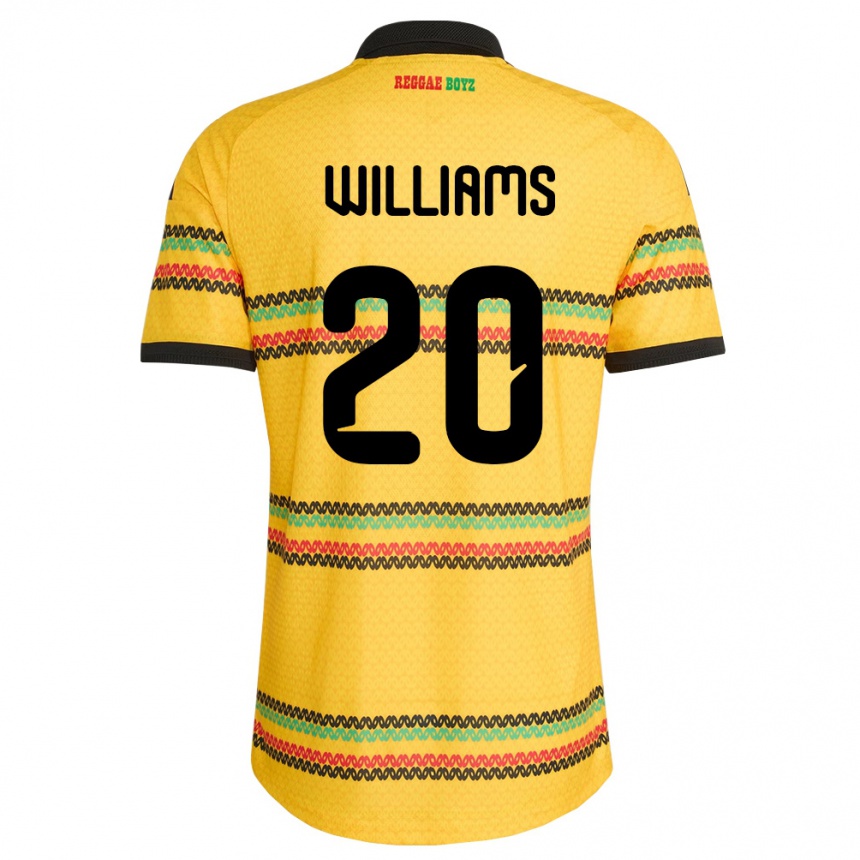 נשים כדורגל ג'מייקה Victoria Williams #20 צהוב שחור ירוק ג'רזי ביתית 26-28