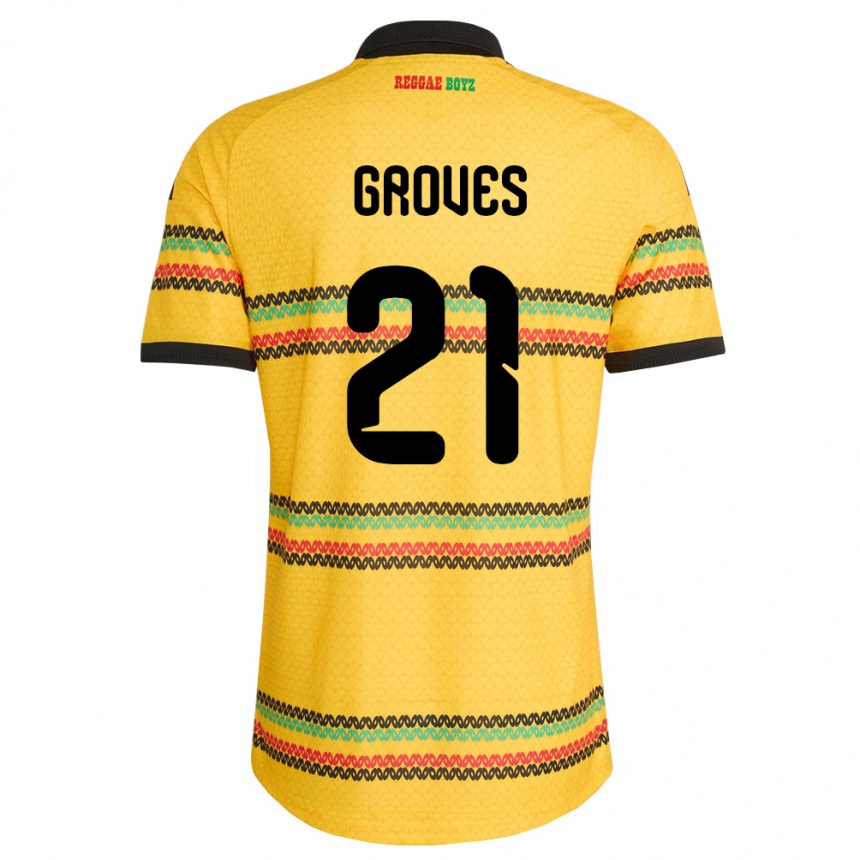 נשים כדורגל ג'מייקה איזי גרובס #21 צהוב שחור ירוק ג'רזי ביתית 26-28