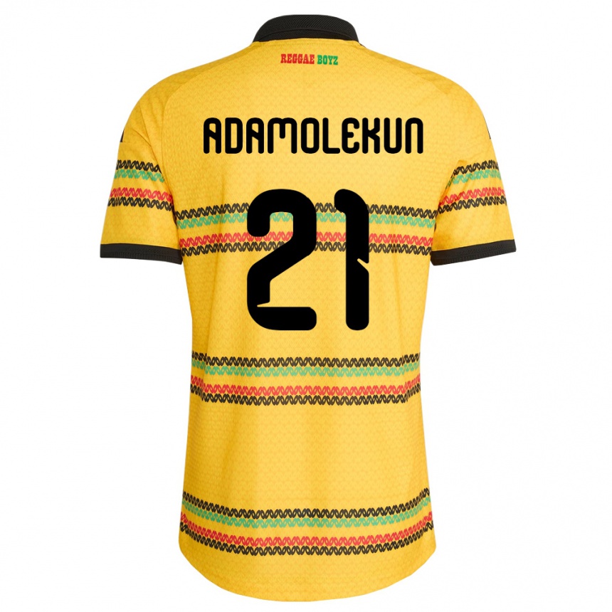 נשים כדורגל ג'מייקה Olufolasade Adamolekun #21 צהוב שחור ירוק ג'רזי ביתית 26-28