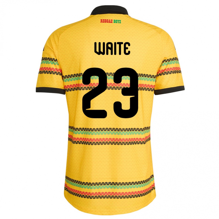 נשים כדורגל ג'מייקה Jahmali Waite #23 צהוב שחור ירוק ג'רזי ביתית 26-28