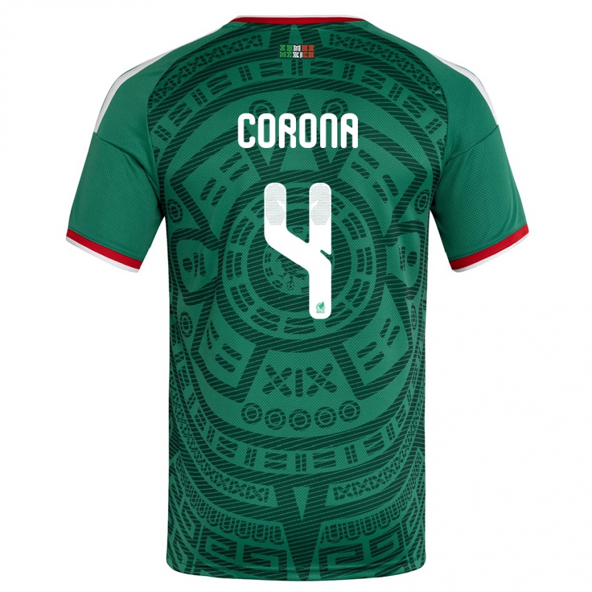 נשים כדורגל מקסיקו Michael Corona #4 ירוק לבן אדום ג'רזי ביתית 26-28