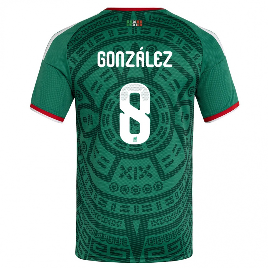 נשים כדורגל מקסיקו Ricardo González #8 ירוק לבן אדום ג'רזי ביתית 26-28