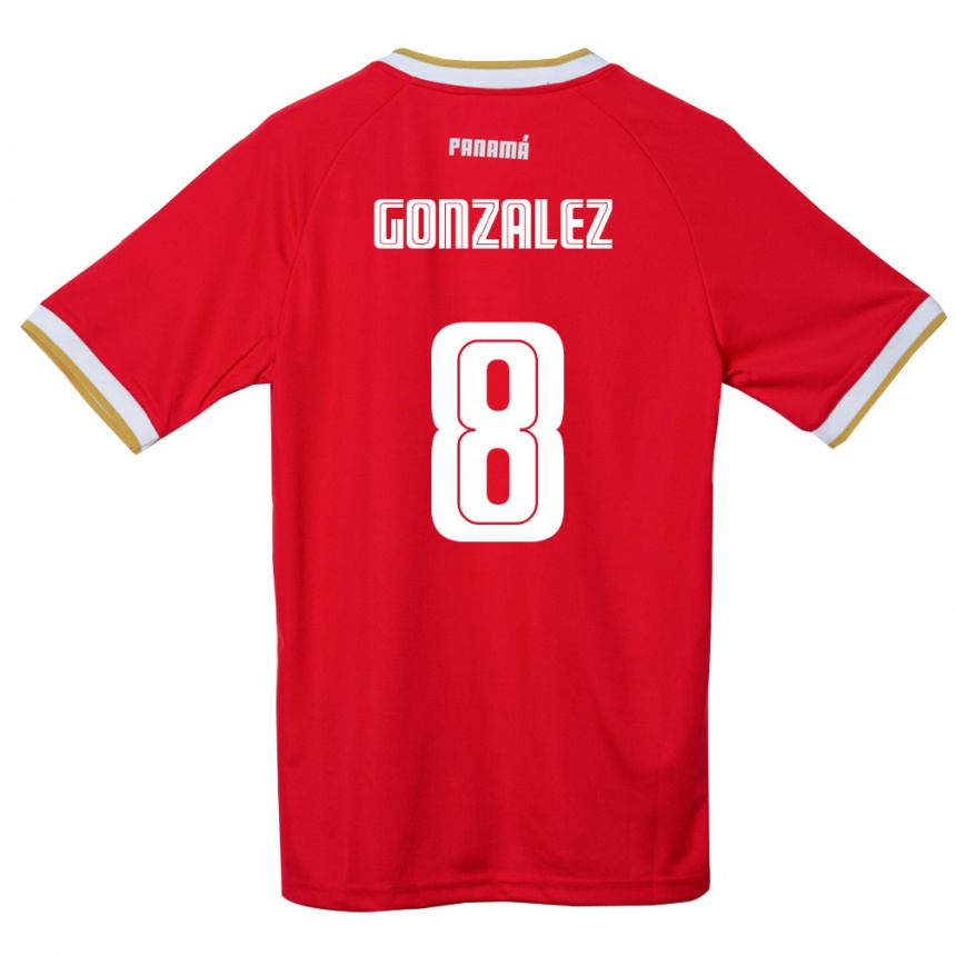 נשים כדורגל פנמה Schiandra González #8 אדום חום לבן ג'רזי ביתית 26-28