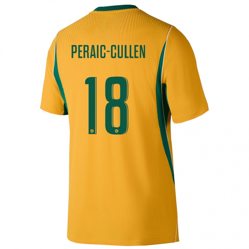 נשים כדורגל אוֹסטְרַלִיָה Dylan Peraić-Cullen #18 צהוב ירוק ג'רזי ביתית 26-28
