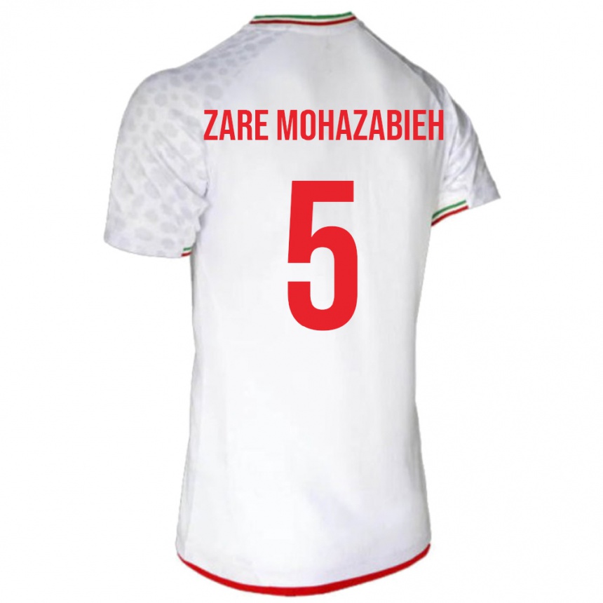 נשים כדורגל איראן Mehdi Zare Mohazabieh #5 לבן אדום ג'רזי ביתית 26-28
