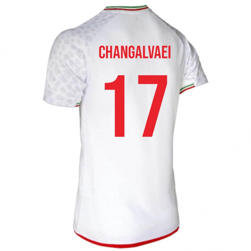 נשים כדורגל איראן Amirreza Changalvaei #17 לבן אדום ג'רזי ביתית 26-28