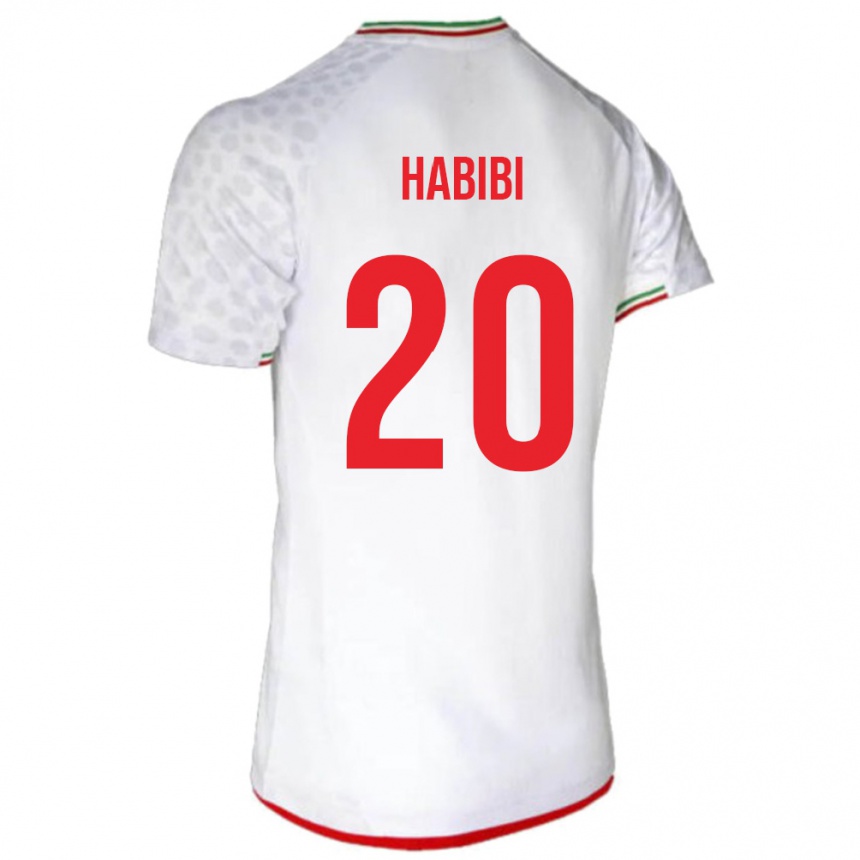 נשים כדורגל איראן Abbas Habibi #20 לבן אדום ג'רזי ביתית 26-28