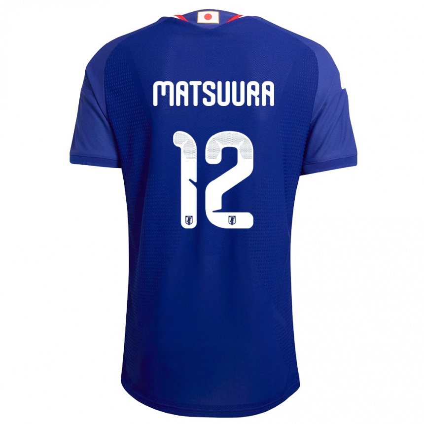 נשים כדורגל יַפָּן Hiroto Matsuura #12 כחול לבן אדום ג'רזי ביתית 26-28