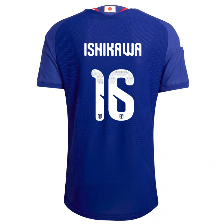 נשים כדורגל יַפָּן Togo Ishikawa #16 כחול לבן אדום ג'רזי ביתית 26-28