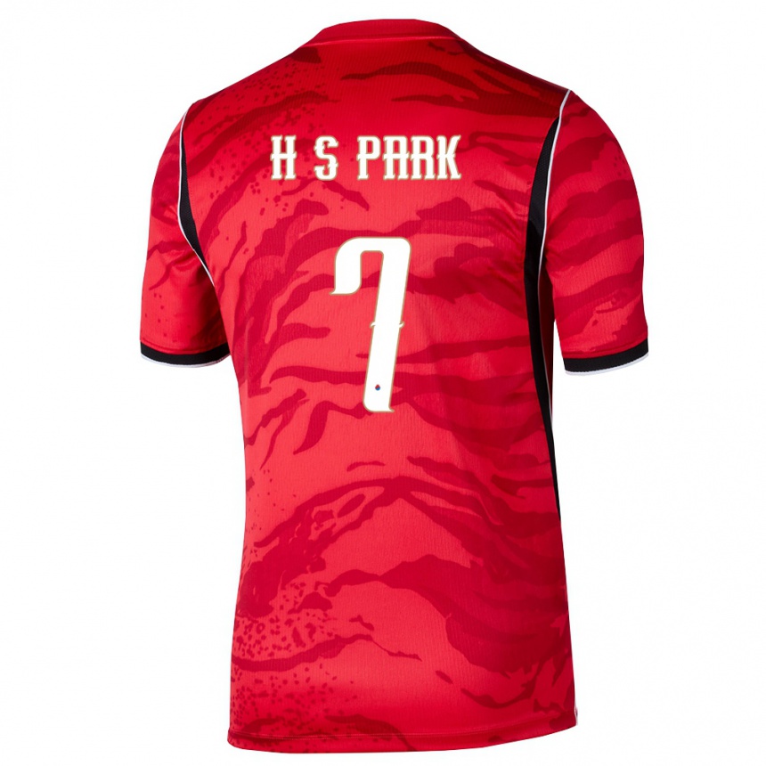 נשים כדורגל דרום קוריאה Seung-Ho Park #7 אדום לבן שחור ג'רזי ביתית 26-28