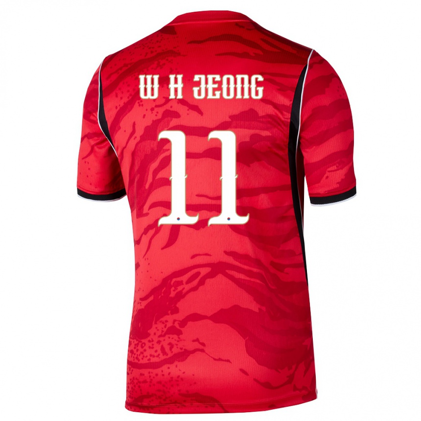 נשים כדורגל דרום קוריאה Hyun-Woong Jeong #11 אדום לבן שחור ג'רזי ביתית 26-28
