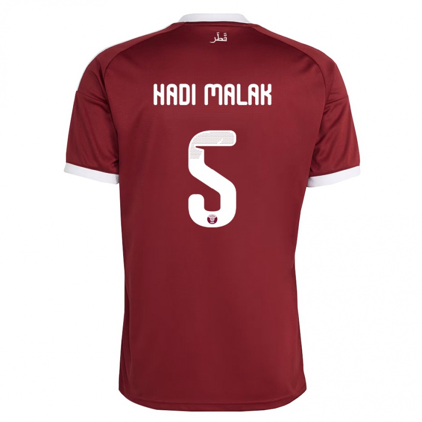 נשים כדורגל קטאר Karam Hadi Malak #5 אדום בורדו לבן ג'רזי ביתית 26-28