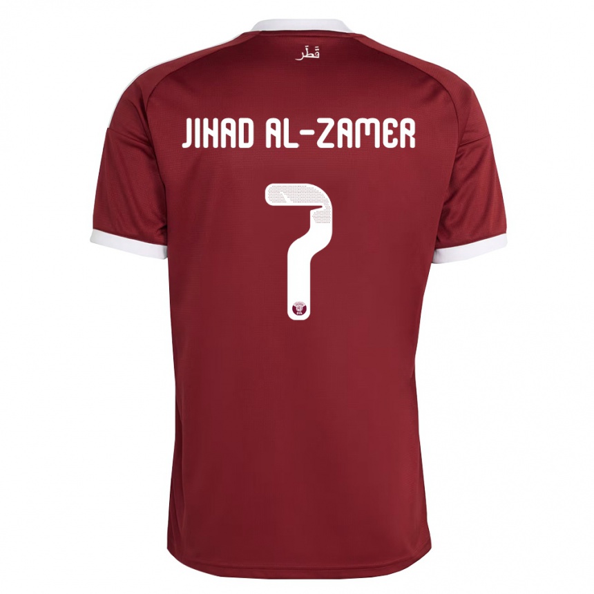 נשים כדורגל קטאר Mohammed Jihad Al-Zamer #7 אדום בורדו לבן ג'רזי ביתית 26-28
