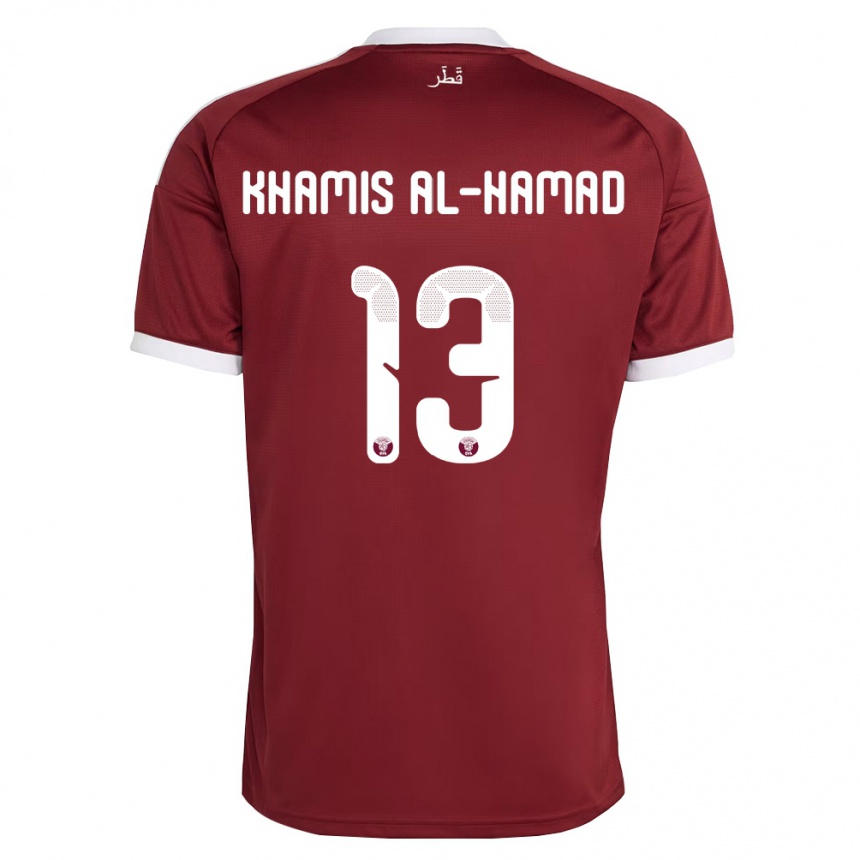 נשים כדורגל קטאר Saoud Khamis Al-Hamad #13 אדום בורדו לבן ג'רזי ביתית 26-28