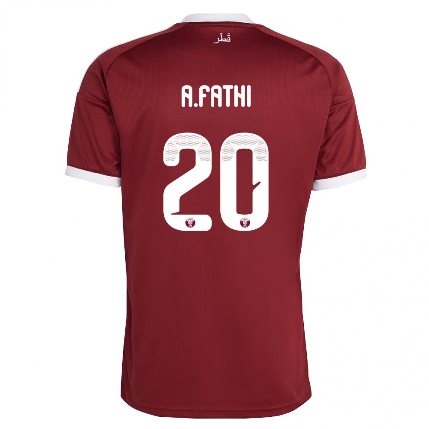 נשים כדורגל קטאר Ahmed Fathi #20 אדום בורדו לבן ג'רזי ביתית 26-28