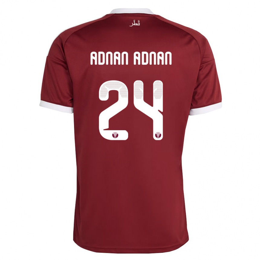 נשים כדורגל קטאר Adham Adnan Adnan #24 אדום בורדו לבן ג'רזי ביתית 26-28