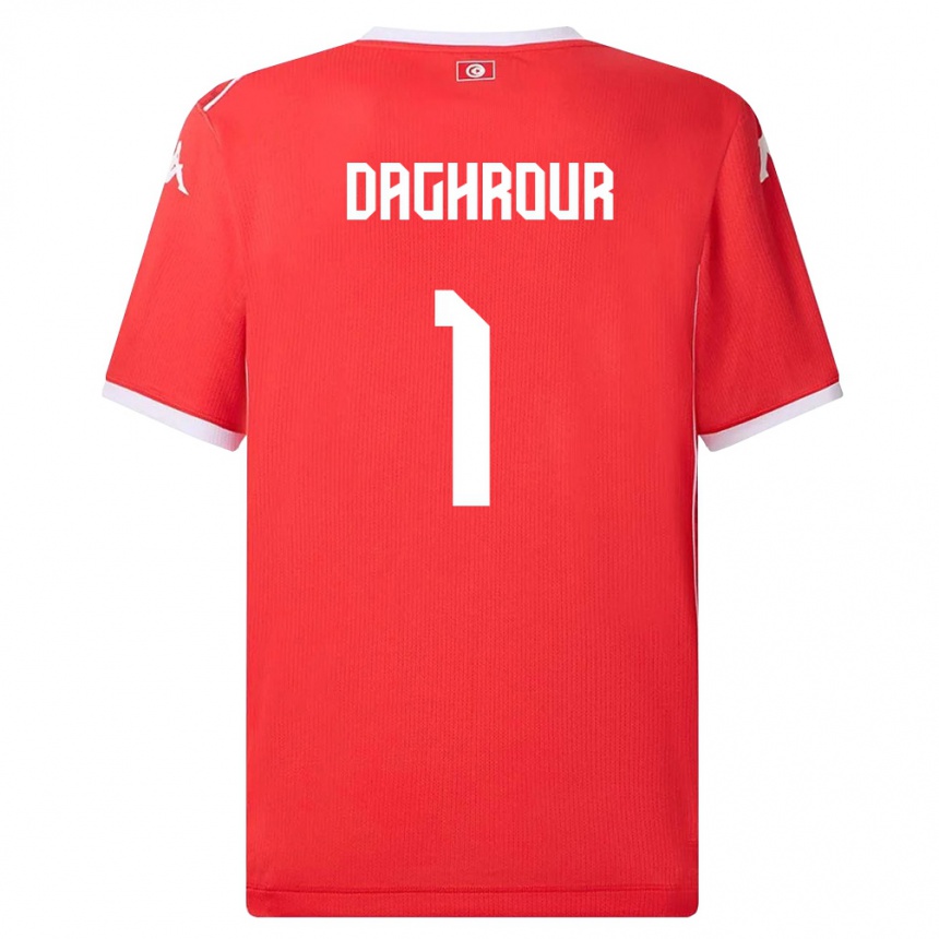 נשים כדורגל תוניסיה Mohamed Daghrour #1 אדום לבן ג'רזי ביתית 26-28