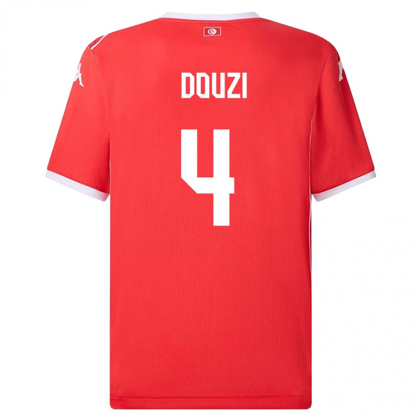 נשים כדורגל תוניסיה Youssef Douzi #4 אדום לבן ג'רזי ביתית 26-28