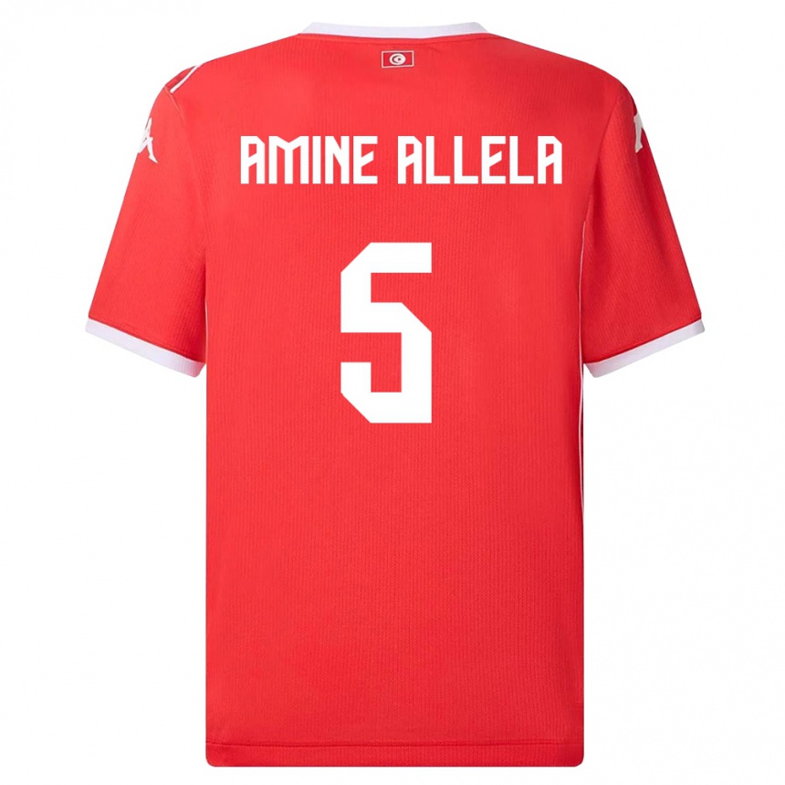 נשים כדורגל תוניסיה Mohamed Amine Allela #5 אדום לבן ג'רזי ביתית 26-28