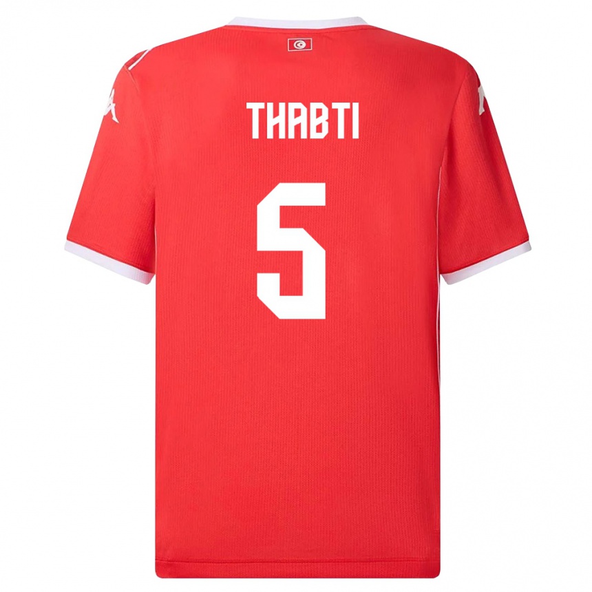 נשים כדורגל תוניסיה Moncef Thabti #5 אדום לבן ג'רזי ביתית 26-28