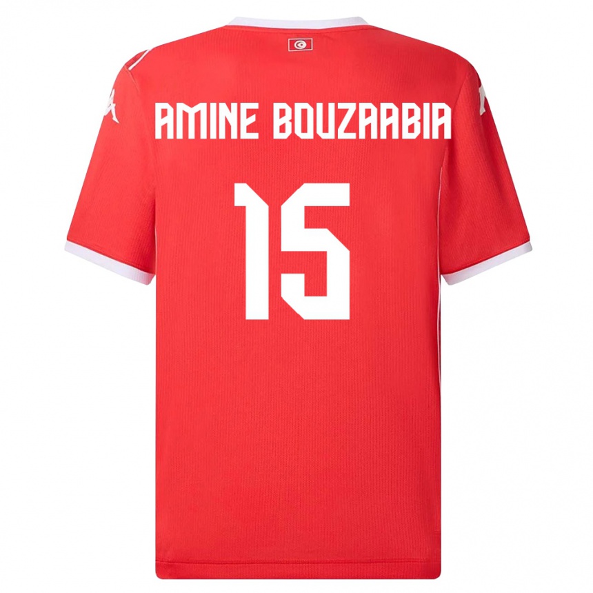 נשים כדורגל תוניסיה Mohamed Amine Bouzaabia #15 אדום לבן ג'רזי ביתית 26-28