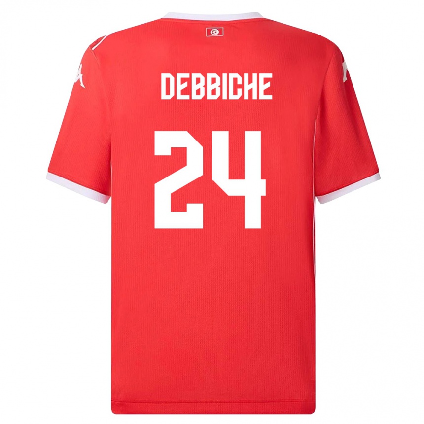 נשים כדורגל תוניסיה Wael Debbiche #24 אדום לבן ג'רזי ביתית 26-28
