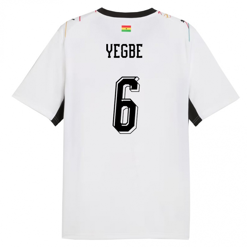 נשים כדורגל גאנה Terry Yegbe #6 לבן שחור צהוב ג'רזי ביתית 26-28
