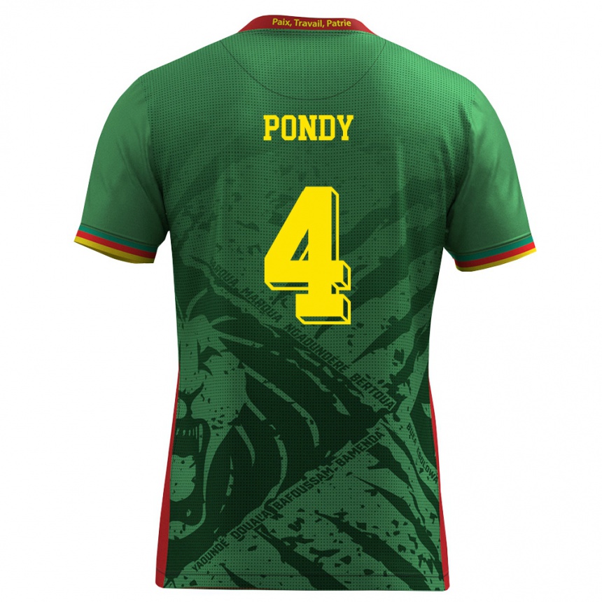 נשים כדורגל קמרון Chris Pondy #4 ירוק צהוב אדום ג'רזי ביתית 26-28