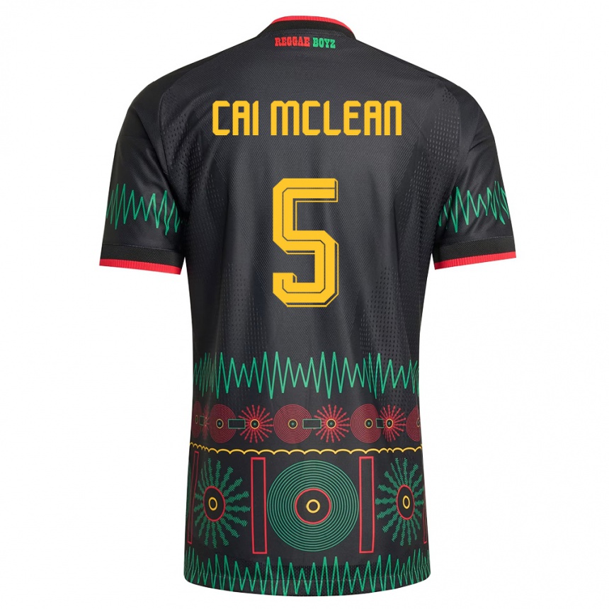 נשים כדורגל ג'מייקה Cai Mclean #5 שחור אדום צהוב הרחק ג'רזי 26-28