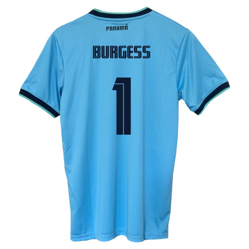 נשים כדורגל פנמה Cecilio Burgess #1 כחול שמיים שחור הרחק ג'רזי 26-28