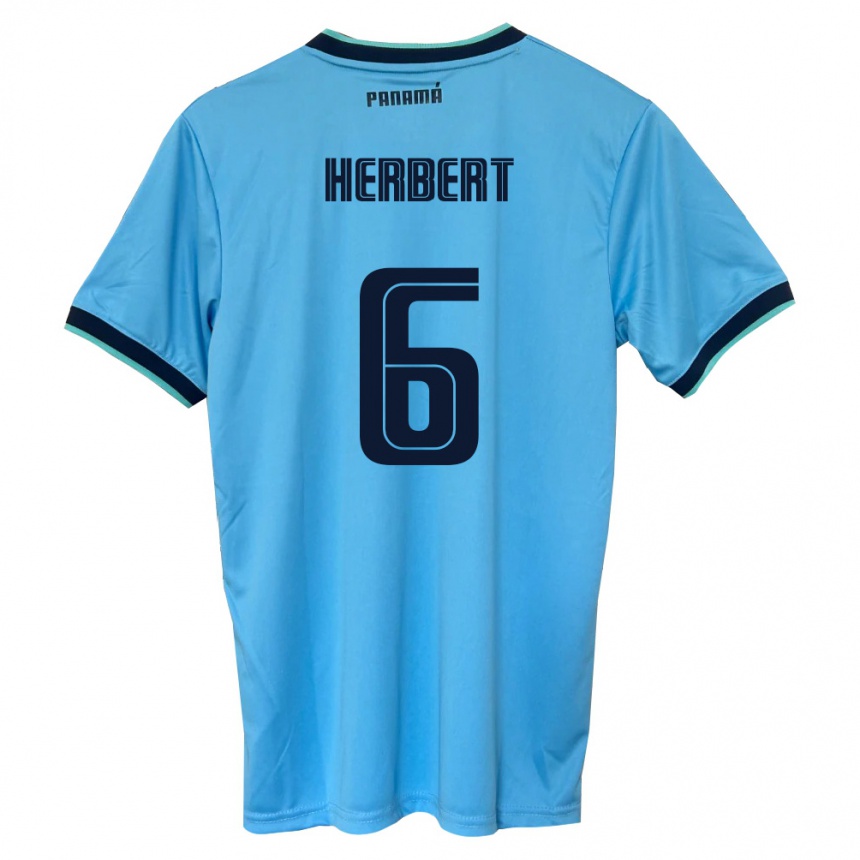 נשים כדורגל פנמה Giovany Herbert #6 כחול שמיים שחור הרחק ג'רזי 26-28