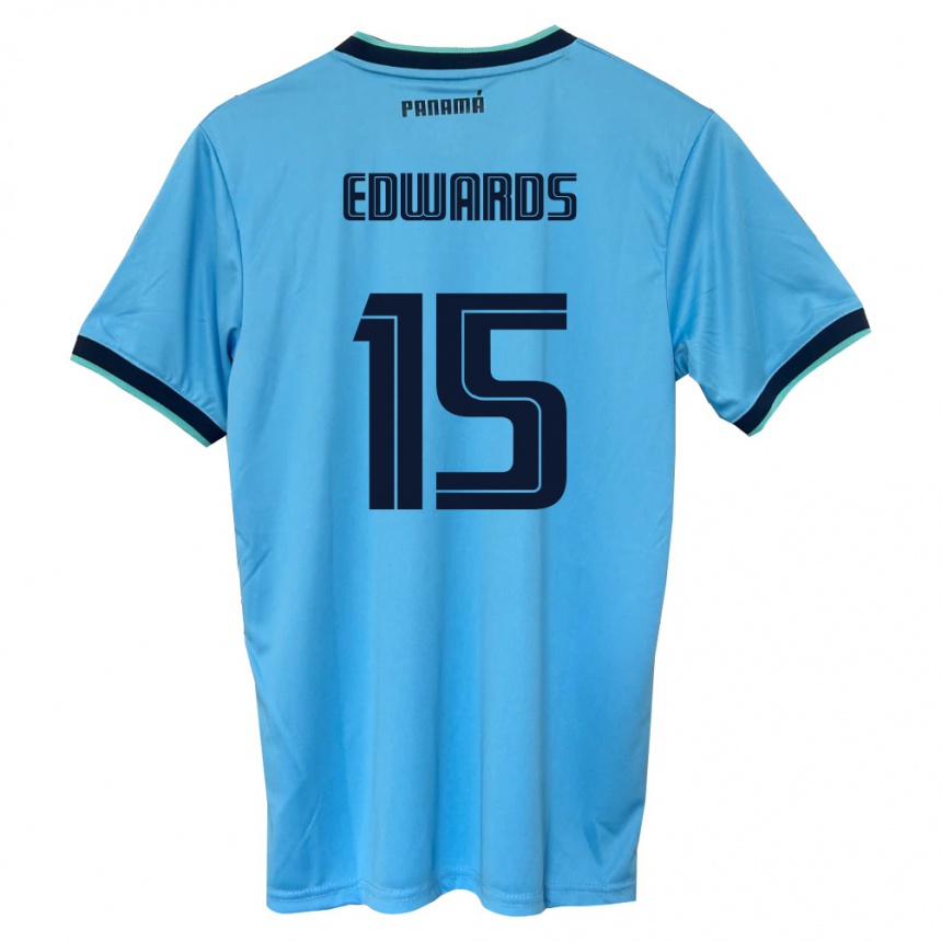 נשים כדורגל פנמה Emanuel Edwards #15 כחול שמיים שחור הרחק ג'רזי 26-28
