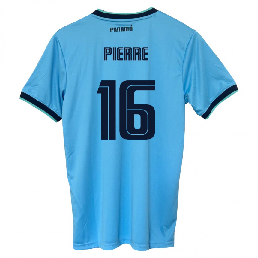 נשים כדורגל פנמה Jael Pierre #16 כחול שמיים שחור הרחק ג'רזי 26-28